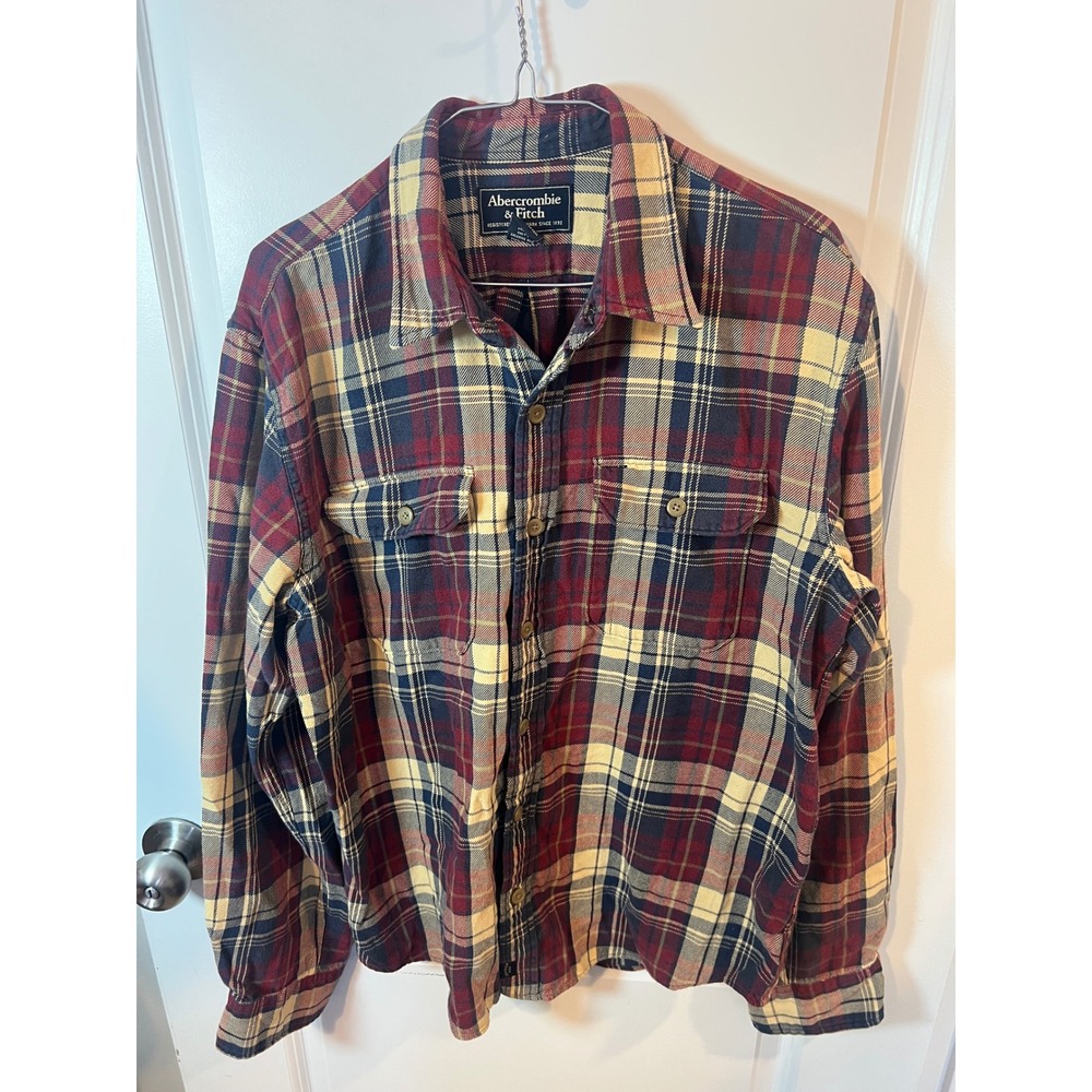 Abercrombie & Fitch Mens Flannel Shirt Plaid Red Size M